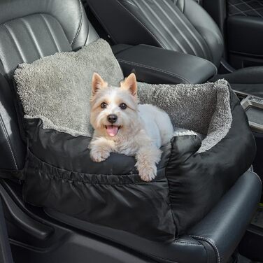 Зручний автокрісло для собак з кишенею, водонепроникне ліжко для подорожей з неслизьким дном, м'яке автоліжко для маленьких собак, 55 x 50 x 35 см, чорний
