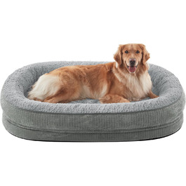 Ортопедичне ліжко для собак великих та середніх порід, XL, з м'якою подушкою для шиї, Memory Foam, вологостійке, неслизьке, знімний кошик, сірий, 107 x 81 x 19 см