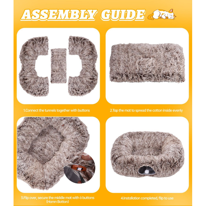 Туннель для котів Vuxava XXL сірий – іграшка та котяча печера з м'якою лежанкою, 100×82 см, 180 см, 2 входи, можна прати та розбирати