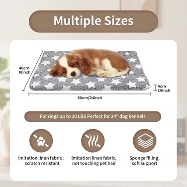 Килимок для собак маленьких порід, 61 x 40.6 см, короткий плюш, товщина 4.1 см, для собачих будок, машинне прання, ідеально для кліток 61 см, сірий, Stern