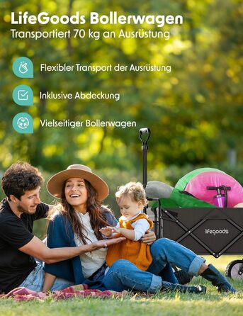 Візок-тачка LifeGoods розкладний сірий – 98x45 см, 94 л, поворотні колеса