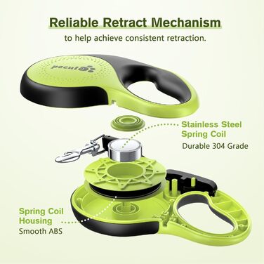 Рулетка для собак Pecute 8м, 50 кг, зелена - безперешкодна, з антиковзним грифом