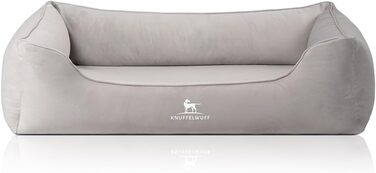 Ортопедичне собаче ліжко Knuffelwuff Jona з велюру S: м'яка піна пам'яті, знімний та пральний чохол, для захисту суглобів, зігріваюче, довговічне, для собак маленьких, середніх та великих (105 x 75 x 25 см, сірий)