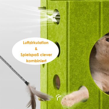Сучасний котячий комплекс з 4 ярусами та 3 будиночками для котів, фетр, стійка альтернатива котячого будиночка з іграшкою, тихий та компактний (90 см), зелений (35 x 35 x 90 см)