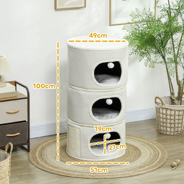 PawHut Scratching Barrel, висота 100 см Cat Barrel з 3 отворами, Cat Post з ігровими кулями, Cat Tower з Sisal, для котів до 6 кг, Бежевий+Кремово-білий | Аосом