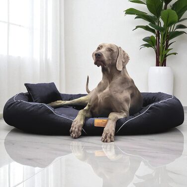 Ортопедичне собаче ліжко Tierlando Tiffany Couture XL/XXL: зручне диван для великих собак з пам'яті ефекту, знімний чохол, 145x105 см, чорний колір