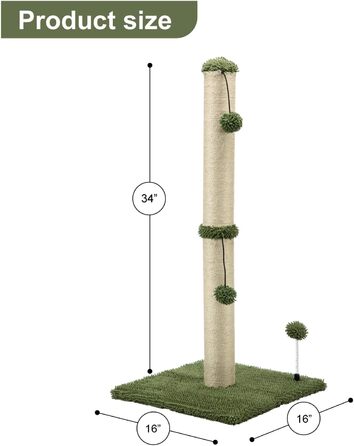 Котячий будиночок MeCool 86,4 см з сизалю, когтеточка, будинок для котів, з м'ячиком, для дорослих котів, колір: кактус