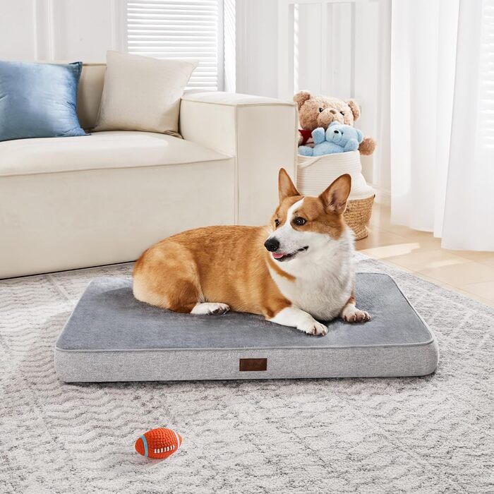 Ортопедичний лежак для собак середнього розміру, лежанка-матрац знімний водовідштовхуючий, з антиковзною основою, розмір M (76,2 x 50,8 x 7,6 см), сірий