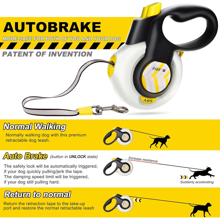 Автоматичний повідок для собак Fida AutoBrake, 4,8 м, XL, для великих порід, антизакручування, м'яка ручка, міцний, інноваційний дизайн
