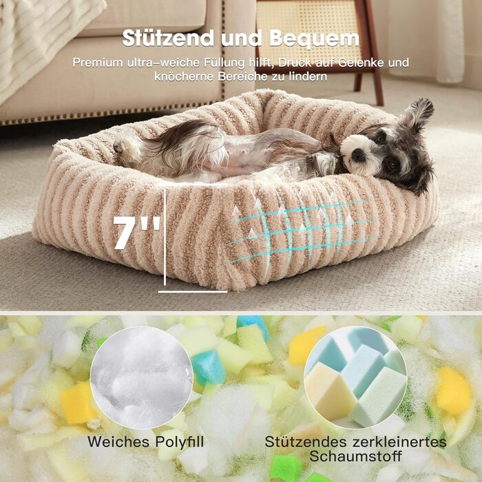 Лежанка для собак середнього розміру, 64 x 54 x 18 см, знімний чохол, тепла, м'яка, антиковзаюча, бежева