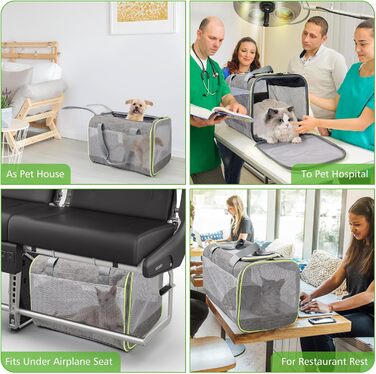 Транспортний бокс для котів Lannvan, до 6,5 кг, складний, з підстилкою, для собак та котів, дихаючий, для подорожей, авто, до ветеринара (45x30x30 см, сірий)