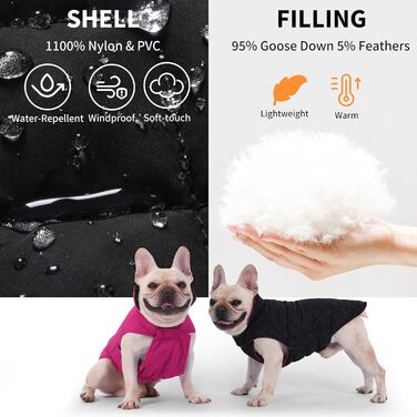 PetWarm Зимовий пуховий жилет для собак, двосторонній, водонепроникний, для маленьких, середніх та великих собак, справжній пух для максимального тепла та захисту від холоду, розмір Small (упаковка 1)