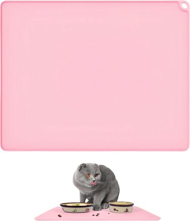 Силіконова килимок для годування домашніх тварин, 50.8 x 40.6 см, вологостійкий, з антиковзаючою основою та захистом від протікання, легко миється (Рожевий)