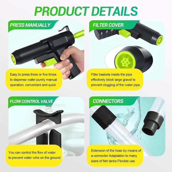 Набір для акваріума Ecoret-Pro 5 в 1: відсмоктувач мулу, чищення, фільтрація, видалення водоростей