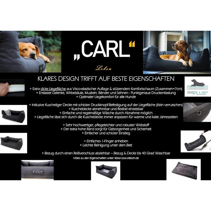 Ортопедичне собаче ліжко Lebon Carl Plus 100x75x30 см з підстилкою - Deluxe, Made in EU