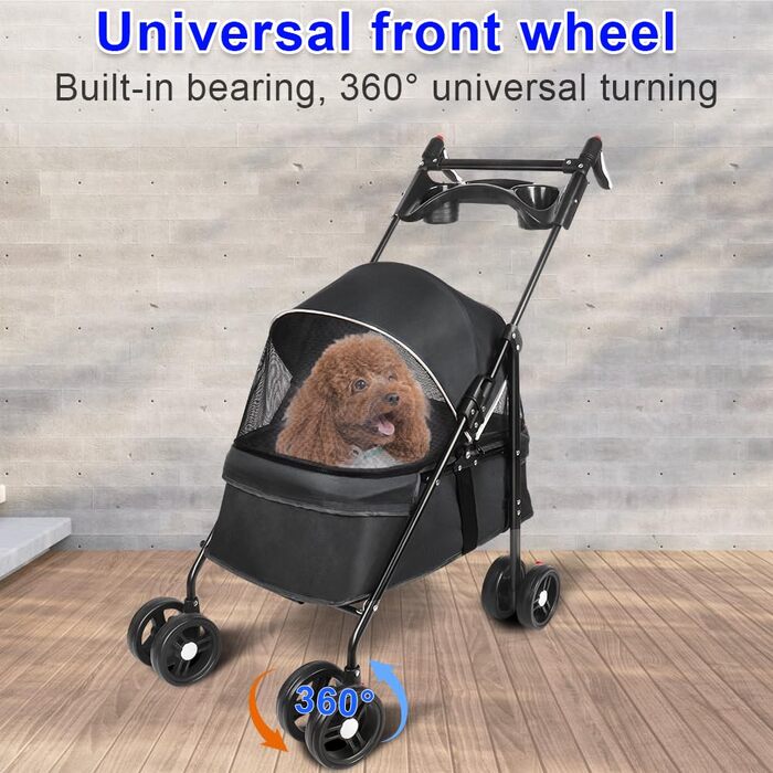 Складаний візок для домашніх тварин Homewell: для собак та котів, до 20 кг, з тримачем для напоїв та ременем безпеки