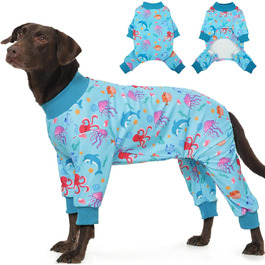 Піжама для собак, трикотажна, цільнотіла, для великих собак, тепла, блакитна - XL