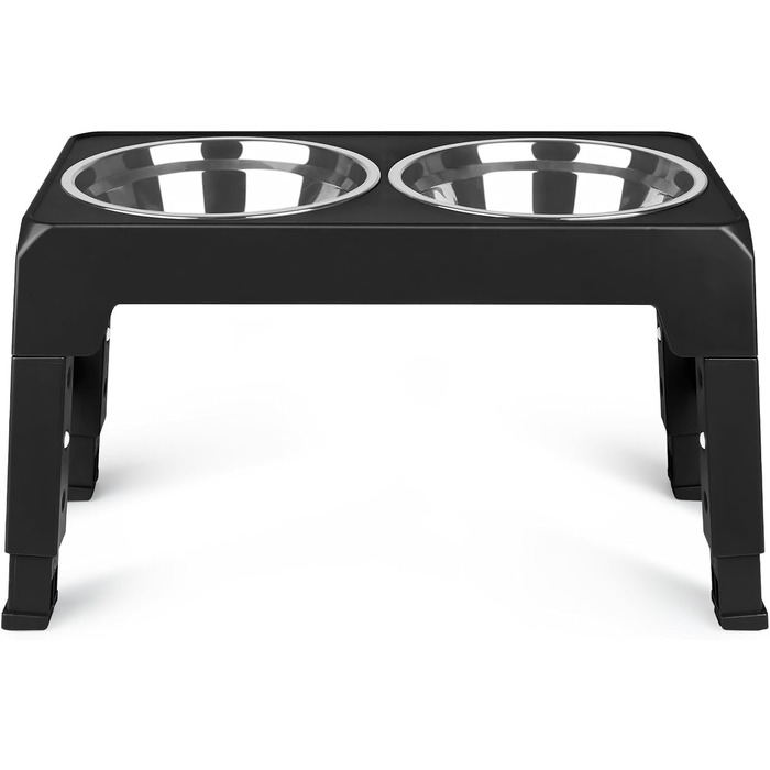 Підвищена годівниця для собак та котів з нержавіючої сталі, 2x1.8L, регульована висота, антиковзаюча, 44x24x8 см, чорна