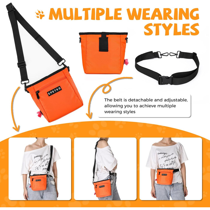 Сумка для ласощів для собак великого об'єму, багатофункціональна, на плечі, з міцним магнітним закриттям, регульований знімний ремінь, сумка для корму для собак (Помаранчевий)