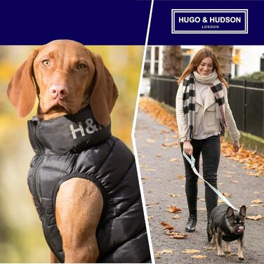 HUGO & HUDSON Двостороння пухова куртка для собак, водовідштовхувальна, чорна та сіра, розмір S35