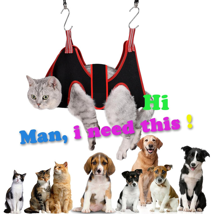 Гамак для грумінгу собак та котів, нашийник для догляду за шерстю, нігтями, вухами та очима (XS, 16.5 см), чорний