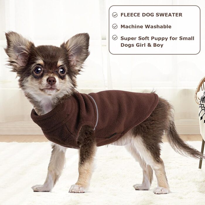 Тепла флісова жилетка для собак, пудель, дівчатка чи хлопчики, теплий пуловер, фліс, жилетка для цуценят, м'яка, еластична, тепла жилетка, одяг для домашніх тварин (Колір: Коричневий, Розмір: XXS) XX-Small Коричневий
