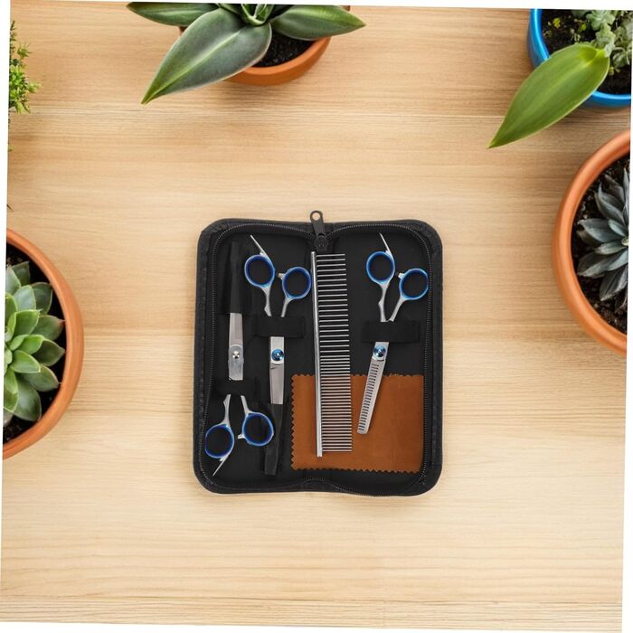 Набір професійних ножиць для грумінгу собак та котів. Зручні ножиці з вигнутими та прямими лезами. Зі сталі, з кейсом.
