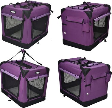 EliteField Транспортна переноска для собак, сумка-переноска, переноска з 4 дверима, складна, м'яка, з фіранками, сумка-переноска та лежанка з флісу, для дому та вулиці, 76,2 x 53,3 x 61 см, фіолетовий + 4 фіранки 30.0' x 21.0' x 24.0'