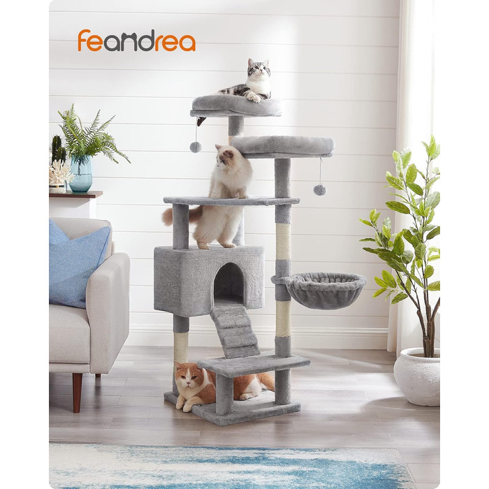 Когтеточка для котів Feandrea, 142 см, світло-сіра, ігровий комплекс