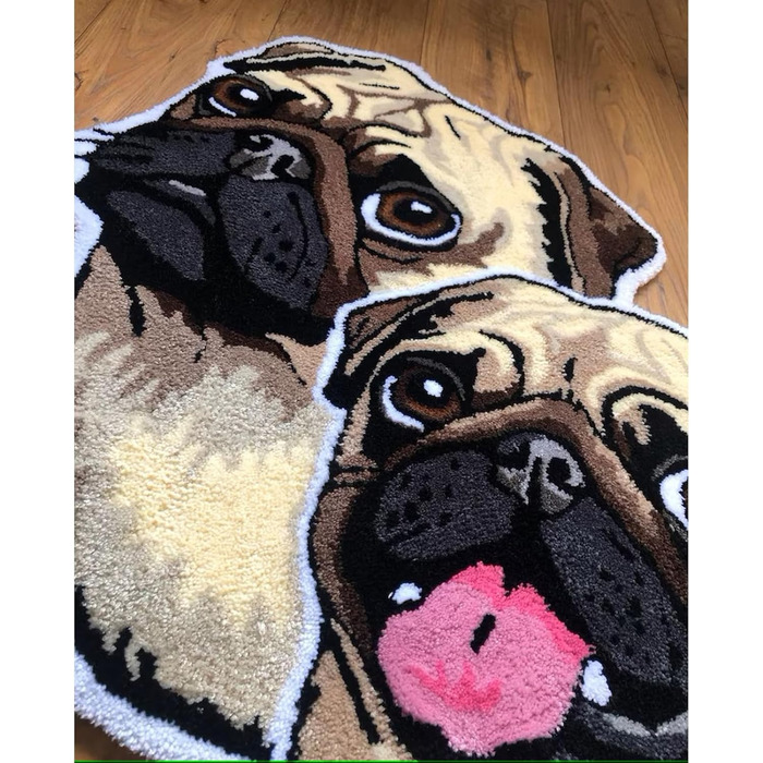 Персоналізований килимок для собак з індивідуальним портретом, коричневий, 56 x 60 см, прямокутний, антиковзкий, туфтований, мультфільм, кристановий оксамит/антиковзкий гумовий, для дому, вітальня