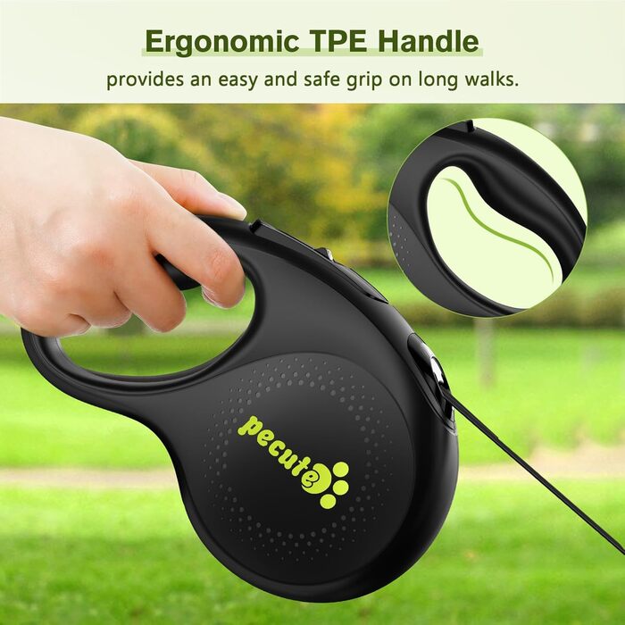 Рулетка для собак Pecute 8м, 50 кг, 360°, антиковзний хват, швидка зупинка, зелена