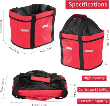 Фалцфальтерний велосипедний кошик для собак, передній велосипедний кошик, легко встановлюється, знімний велосипедний кошик-сумка, з адаптером керма для маленьких собак, для покупок, пікніків (червоний)