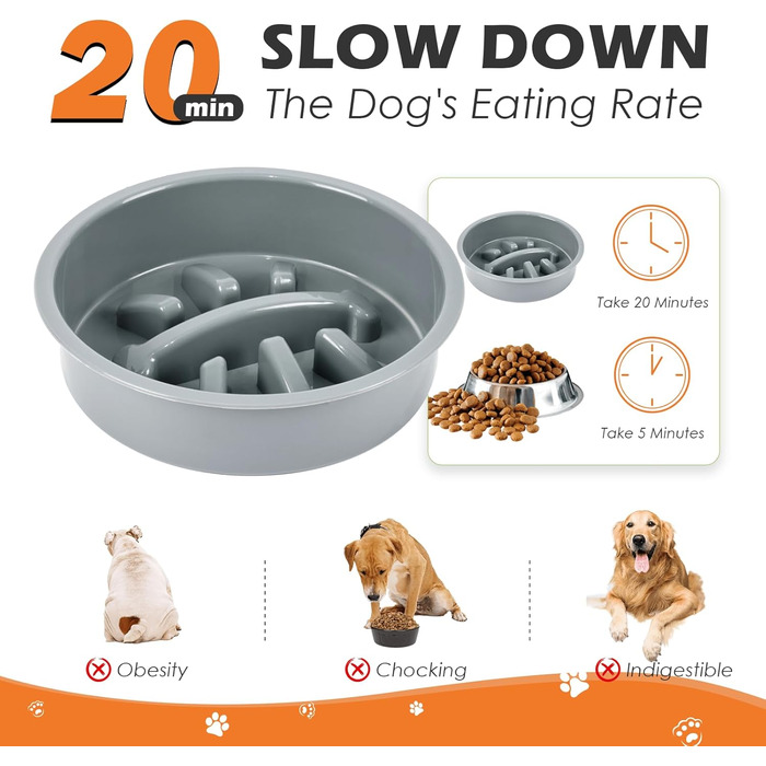 Підвищені годівниці для собак з повільним годуванням, 5 рівнів регулювання, антиковзкий, міцний металевий каркас, непромокальний килимок, стійкі до іржі миски, легко миються, висота: 42 см (для великих собак, сірий)