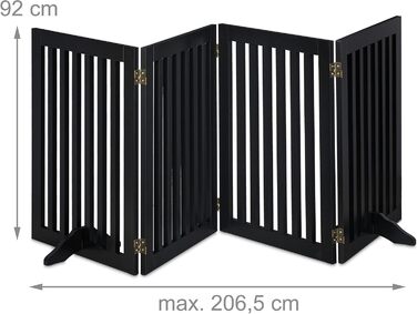 Захисний забірчик для собак Relaxdays, 92 x 206,5 см, 4 панелі, чорний, розкладний, з ніжками, МДФ
