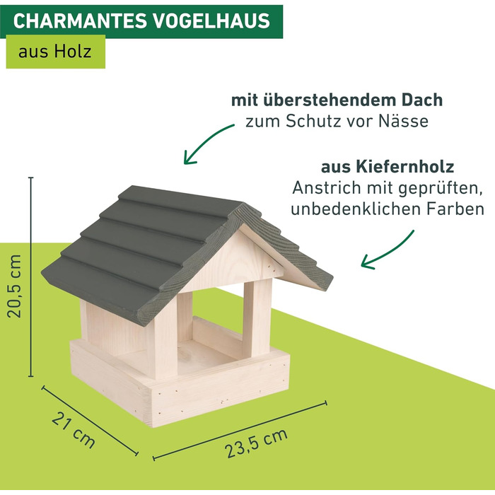 Годівниця для птахів Windhager Feldberg з дерева (сосна) | Стиль Landhaus | Містка, на три сторони, стійка до погодних умов | 20,50 x 21 x 23,50 см