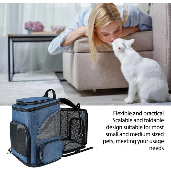 Рюкзак-переноска для котів RASTKY, складана переноска для тварин, міцна переноска для собак та малих тварин до 8 кг, ідеально підходить для візитів до ветеринара, прогулянок у парку, сірий (чорний) (блакитний)