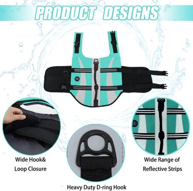 Жилет для плавання собак EMUST, Ripstop, великий розмір XXL, блакитний, для купання, плавання, відпочинку на човні