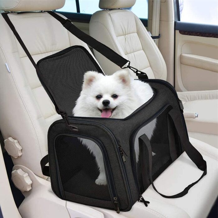 Транспортна сумка для кота/собаки Levoberg: складана переноска, чорна (M)