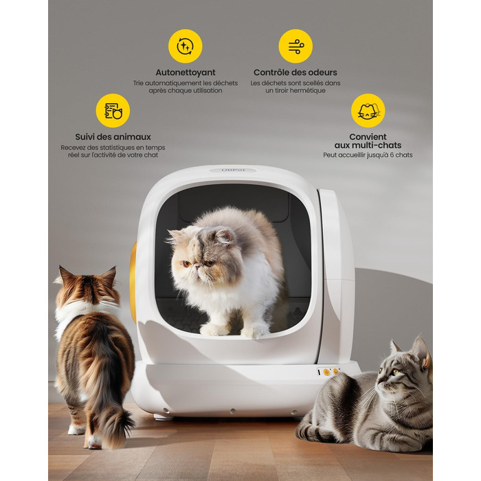 Автоматичний котячий туалет UBPet C20, 75 л, з додатком, Wi-Fi, для кількох котів, герметичний, антизапах, підвищена безпека
