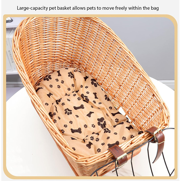 Кошик для собак на велосипед з ротангу – зручна переноска з захисним ґратом та м'яким бавовняним килимком для багажника велосипеда