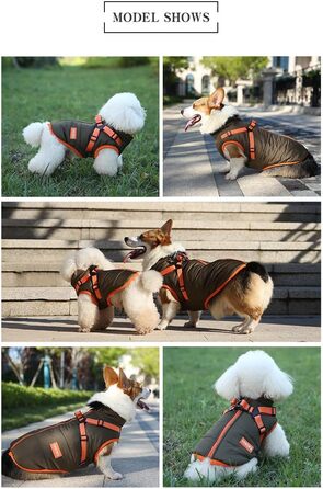 Зимовий теплий одяг для собак: куртка з шлейкою, водонепроникна, для дрібних та середніх порід, тепла, для цуценят, регульована жилетка, оливковий (S)