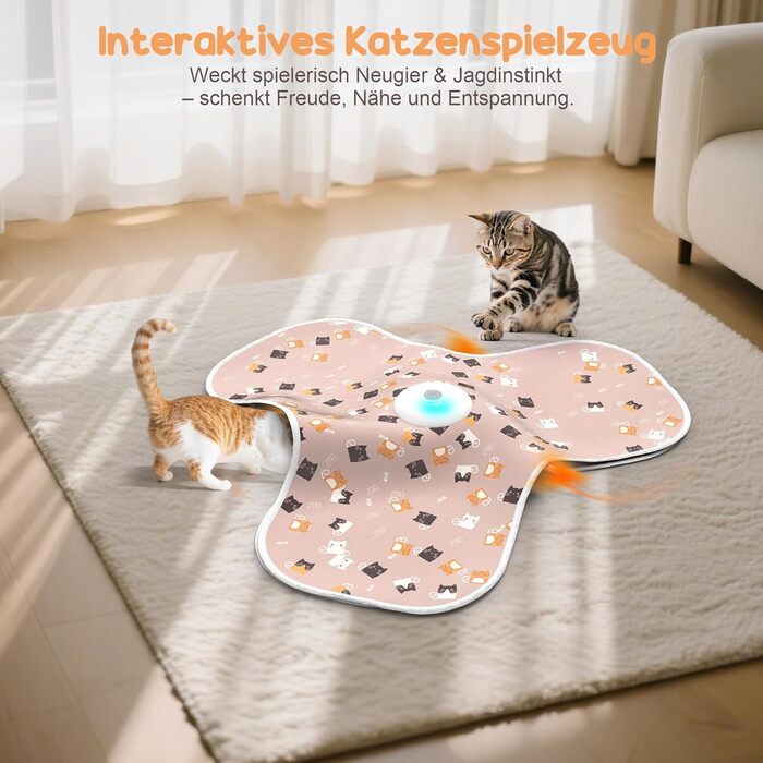 Інтерактивна іграшка для котів FLERDMAU з 3 режимами, з пір'ям та мишкою, електрична, для кількох котів, рожева