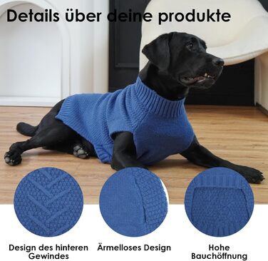 Теплий зимовий пуловер для собак великих порід (Лабрадор, 3XL, денім-блакитний)