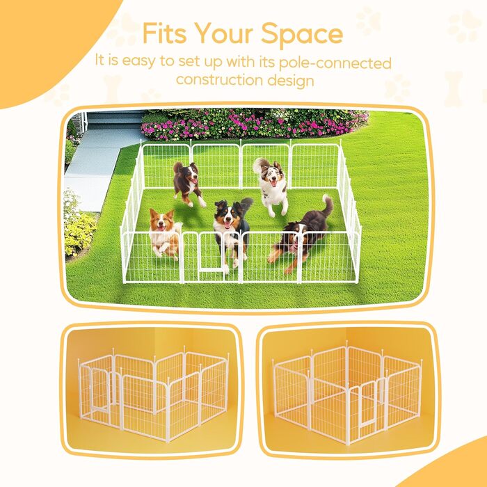 Вольєр для собак HealSmart, 61 см, 8 панелей, міцний метал, портативний, для дому та вулиці, для кемпінгу, двору, автодому, садово-паркових насаджень, приватності, тераси, білий