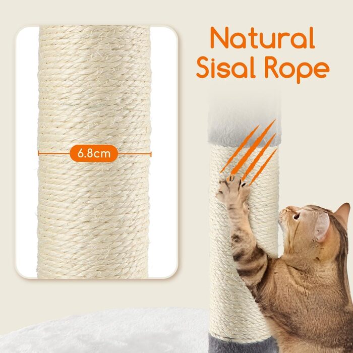 Котячий дряпак Nobleza 118,5 см, 3 платформи, 1 будиночок, помпон, іграшка, сірий