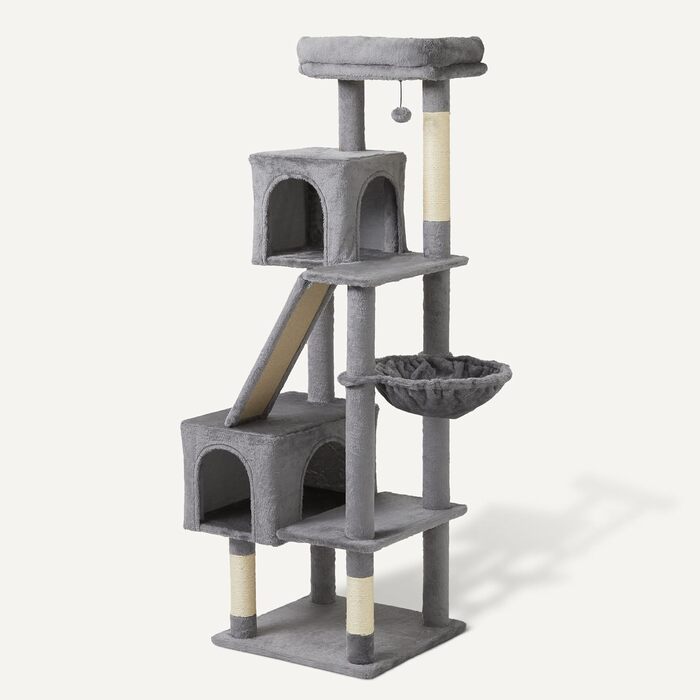 Комплекс для котів Amazon Basics з кігтеточками, будиночком, сертифікат FSC, сірий, 79/153 см