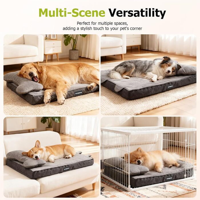 Ортопедичне ліжко для собак з знімною подушкою для голови, миється, ліжко для тварин з піною у формі яєчної коробки, водонепроникне ліжко для собак з подушкою для підтримки голови та суглобів, середній розмір: 76 см (Д) x 51 см (Ш) x 18 см (В), сірий колі