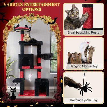 Котячий будинок F62 Gothic 157,5 см, чорний, вежа для котів з великою платформою, дряпка, затишні будиночки для домашніх котів