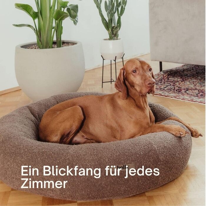 Кругле ліжко для собак Holly Hundebett: зручне, міцне, з тканини Bouclé (S/M, Коричневе)