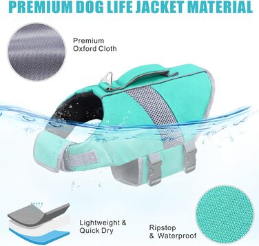 Рятувальний жилет для собак з високою плавучістю, світловідбиваючий, для плавання, катання на човні, серфінгу, каякінгу. Підходить для собак маленьких, середніх та великих порід. Колір: зелений (світло-блакитний), розмір: L